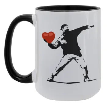 Banksy (The heart thrower), Κούπα Mega 15oz, κεραμική Μαύρη, 450ml