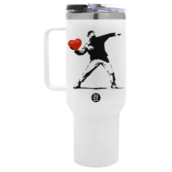 Banksy (The heart thrower), Mega Tumbler με καπάκι, διπλού τοιχώματος (θερμό) 1,2L
