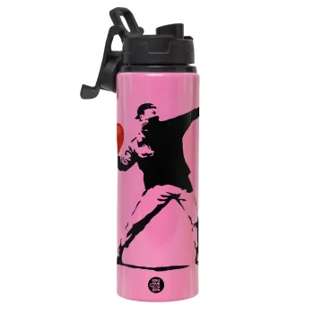 Banksy (The heart thrower), Metallic water bottle with safety lid, 850ml aluminum