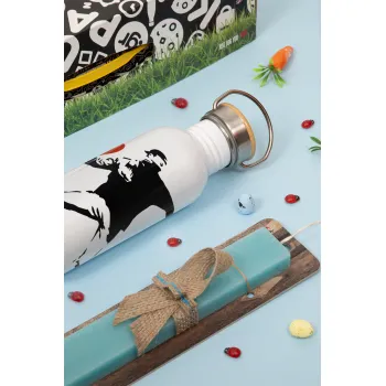 Banksy (The heart thrower), Πασχαλινή Λαμπάδα με παγούρι μεταλλικό (620ml, stainless steel) & κερί αρωματικό πλακέ (30cm) (ΤΙΡΚΟΥΑΖ)