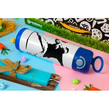 Banksy (The heart thrower), Πασχαλινή Λαμπάδα με Παιδικό παγούρι θερμό, ανοξείδωτο, με καλαμάκι ασφαλείας, ΜΠΛΕ (500ml)