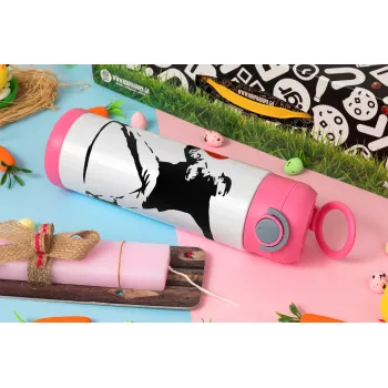 Banksy (The heart thrower), Πασχαλινή Λαμπάδα με Παιδικό παγούρι θερμό, ανοξείδωτο, με καλαμάκι ασφαλείας, ΡΟΖ (500ml)