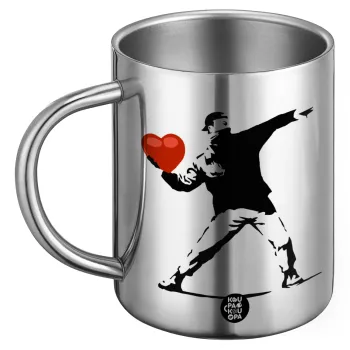 Banksy (The heart thrower), Ανοξείδωτη Μεταλλική Κούπα 450ml - Διπλού Τοιχώματος