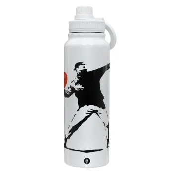 Banksy (The heart thrower), Θερμός 1L Ανοξείδωτο με Βάση Κινητού & Διπλά Τοιχώματα