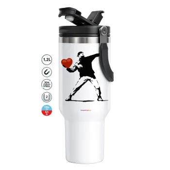 Banksy (The heart thrower), Mega Tumbler με καπάκι, διπλού τοιχώματος (θερμό) 1,2L