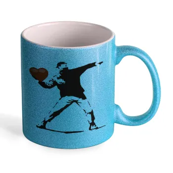 Banksy (The heart thrower), Κούπα Σιέλ Glitter που γυαλίζει, κεραμική, 330ml
