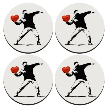 Banksy (The heart thrower), ΣΕΤ 4 Σουβέρ ξύλινα στρογγυλά (9cm)