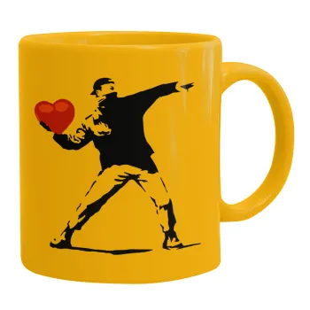 Banksy (The heart thrower), Κούπα, κεραμική κίτρινη, 330ml
