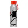 Aluminum Sports Bottle 650ml – Silver with Red Cap and Silicone Strap