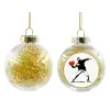 Στολίδι Χριστουγεννιάτικη μπάλα δένδρου διάφανη με χρυσό γέμισμα 8cm