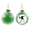 Στολίδι Χριστουγεννιάτικη μπάλα δένδρου διάφανη με πράσινο γέμισμα 8cm