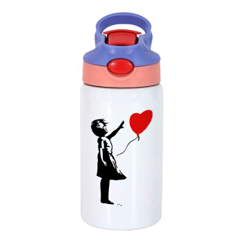 Banksy (Hope), Children's hot water bottle, stainless steel, with safety straw, pink/purple (350ml)