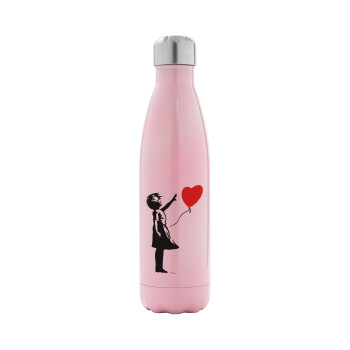 Banksy (Hope), Metal mug thermos Pink Iridiscent (Stainless steel), double wall, 500ml