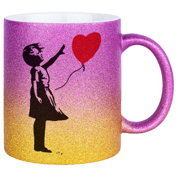 Banksy (Hope), Κούπα Χρυσή/Ροζ Glitter, κεραμική, 330ml