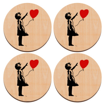 Banksy (Hope), ΣΕΤ x4 Σουβέρ ξύλινα στρογγυλά plywood (9cm)