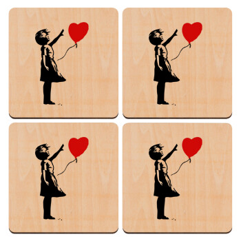 Banksy (Hope), ΣΕΤ x4 Σουβέρ ξύλινα τετράγωνα plywood (9cm)
