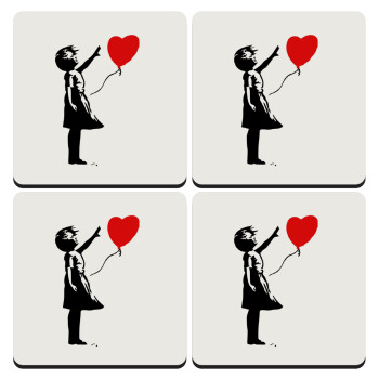 Banksy (Hope), ΣΕΤ 4 Σουβέρ ξύλινα τετράγωνα (9cm)