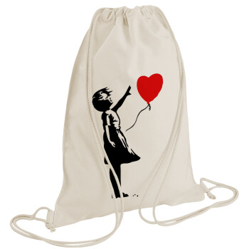 Banksy (Hope), Τσάντα πλάτης πουγκί GYMBAG natural (28x40cm)