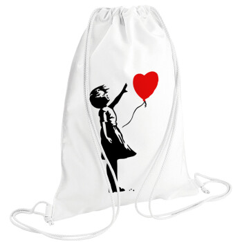 Banksy (Hope), Τσάντα πλάτης πουγκί GYMBAG λευκή (28x40cm)