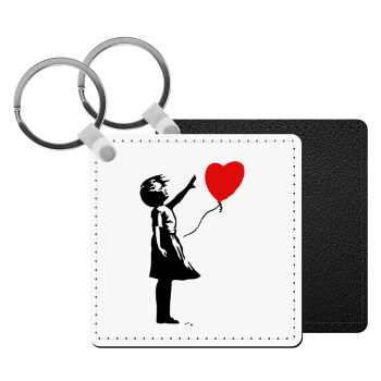 Banksy (Hope), Μπρελόκ Δερματίνη, τετράγωνο ΜΑΥΡΟ (5x5cm)