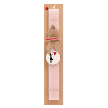 Banksy (Hope), Easter Set, wooden keychain & scented flat Easter candle (30cm) (PINK)