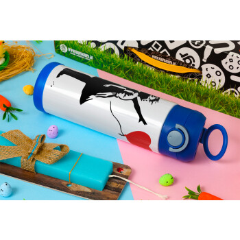 Banksy (Hope), Easter candle, Childrens hot water bottle, stainless steel, with safety straw, BLUE (500ml)