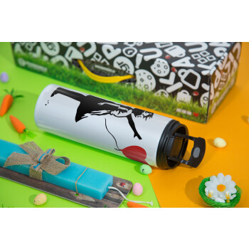 Banksy (Hope), Easter candle,Travel Tumbler 2 Lids, with metal straw & cleaning brush & aromatic flat candle (30cm) (BLUE)