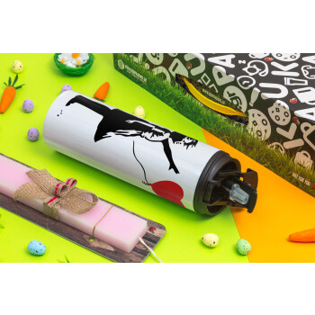Banksy (Hope), Πασχαλινή Λαμπάδα με Travel Tumbler θερμό με διπλό καπάκι (600ml, BPA free) & κερί αρωματικό πλακέ (30cm) (ΡΟΖ)