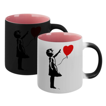 Banksy (Hope), Κούπα Μαγική εσωτερικό ΡΟΖ, κεραμική 330ml που αλλάζει χρώμα με το ζεστό ρόφημα