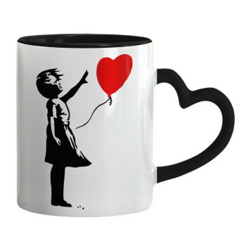 Banksy (Hope), Κούπα καρδιά χερούλι μαύρη, κεραμική, 330ml
