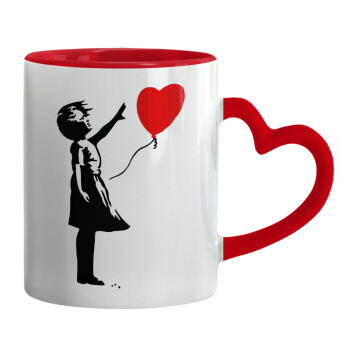 Banksy (Hope), Κούπα καρδιά χερούλι κόκκινη, κεραμική, 330ml
