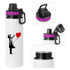 Metallic water bottle with safety lid, 850ml aluminum