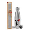 Easter Set, metallic Inox water bottle (750ml) & aromatic flat Easter candle (30cm) (GRAY)