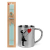 Easter Set, metallic thermal cup (300ml) & aromatic flat Easter candle (30cm) (TURQUOISE)