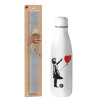 Easter Set, metallic stainless thermos bottle (500ml) & scented flat Easter candle (30cm) (GRAY)