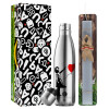 Easter Set, metallic stainless thermos flask (500ml) & scented flat Easter candle (30cm) (GRAY)