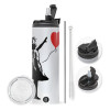 Travel Tumbler 2 Lids, with metal straw & cleaning brush (Stainless steel 304 Food grade, BPA free, 600ml)