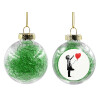 Transparent Christmas tree ball ornament with green filling 8cm