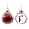 Transparent Christmas tree ball ornament with red filling 8cm