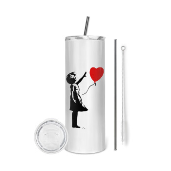 Banksy (Hope), Tumbler ποτήρι θερμό από ανοξείδωτο ατσάλι 600ml, με μεταλλικό καλαμάκι & βούρτσα καθαρισμού
