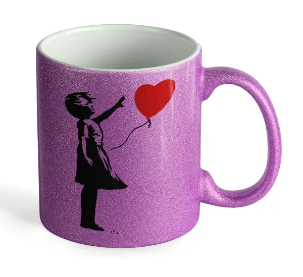 Banksy (Hope) — Κούπα Μωβ Glitter που γυαλίζει, κεραμική, 330ml