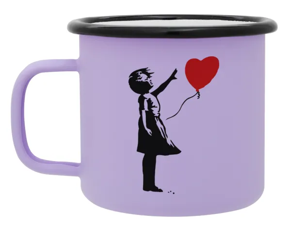 Banksy (Hope) — Metal enamel mug, matte light pastel purple, 360ml