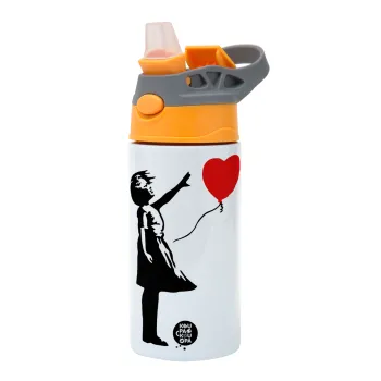 Banksy (Hope), Παιδικό παγούρι θερμό, ανοξείδωτο, με καλαμάκι ασφαλείας, Πορτοκαλί/Γκρι (360ml) BPA-FREE