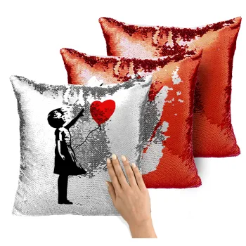 Banksy (Hope), Μαξιλάρι καναπέ Μαγικό Κόκκινο με πούλιες 40x40cm περιέχεται το γέμισμα