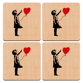 Banksy (Hope), ΣΕΤ x4 Σουβέρ ξύλινα τετράγωνα plywood (9cm)