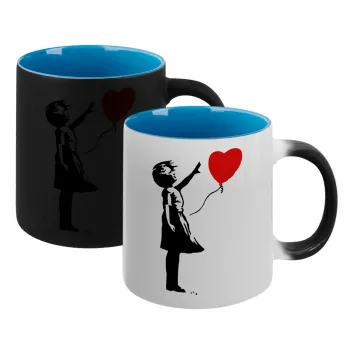 Banksy (Hope), Κούπα Μαγική εσωτερικό μπλε, κεραμική 330ml που αλλάζει χρώμα με το ζεστό ρόφημα