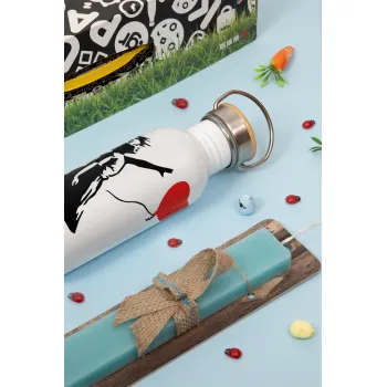 Banksy (Hope), Πασχαλινή Λαμπάδα με παγούρι μεταλλικό (620ml, stainless steel) & κερί αρωματικό πλακέ (30cm) (ΤΙΡΚΟΥΑΖ)