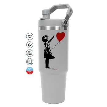 Banksy (Hope), ΓΚΡΙ χρώματος Θερμός Ανοξείδωτο 890ml (30oz) με χερούλι