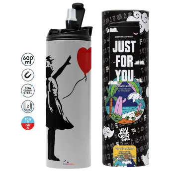 Banksy (Hope), Tumbler ποτήρι θερμό ΓΚΡΙ από ανοξείδωτο ατσάλι 600ml