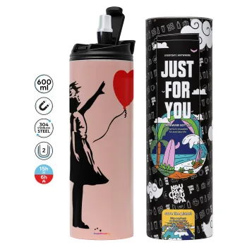 Banksy (Hope), Tumbler ποτήρι θερμό ΡΟΖ από ανοξείδωτο ατσάλι 600ml